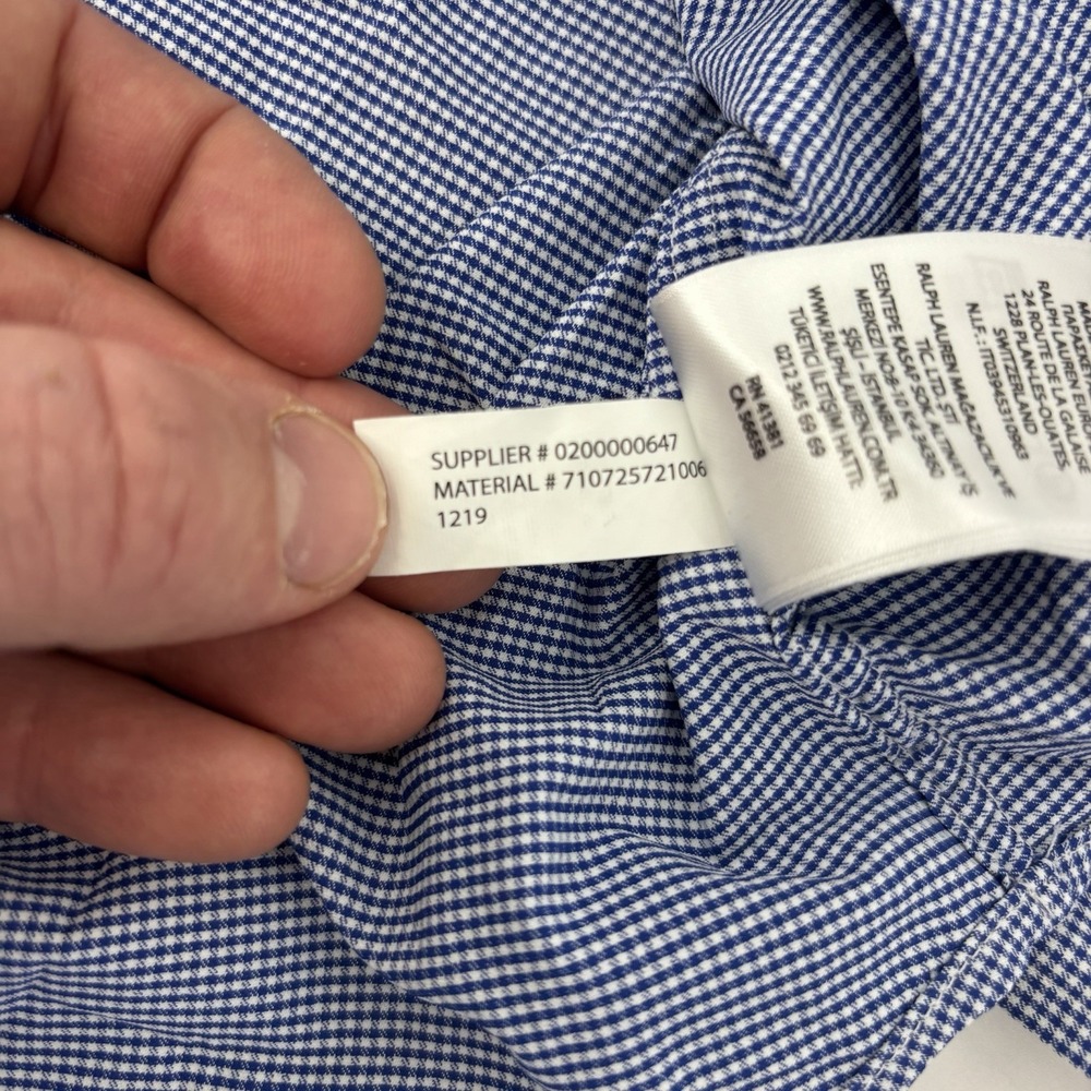 Polo Ralph Lauren Shirt Men's Small Blue Houndstooth Long Sleeve Button Down‎ - Picture 8 of 11